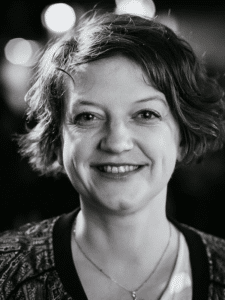 Sarah Jane Shiels lightning designer headshot in black and white.