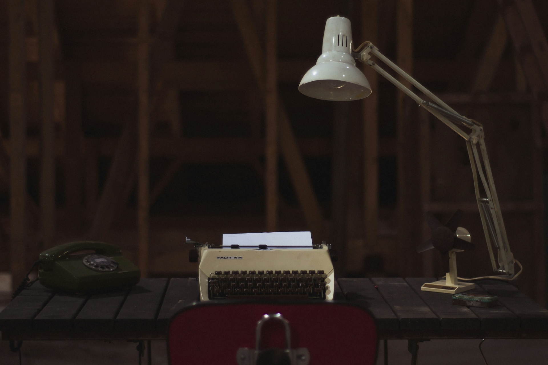 Typewriter and lamp