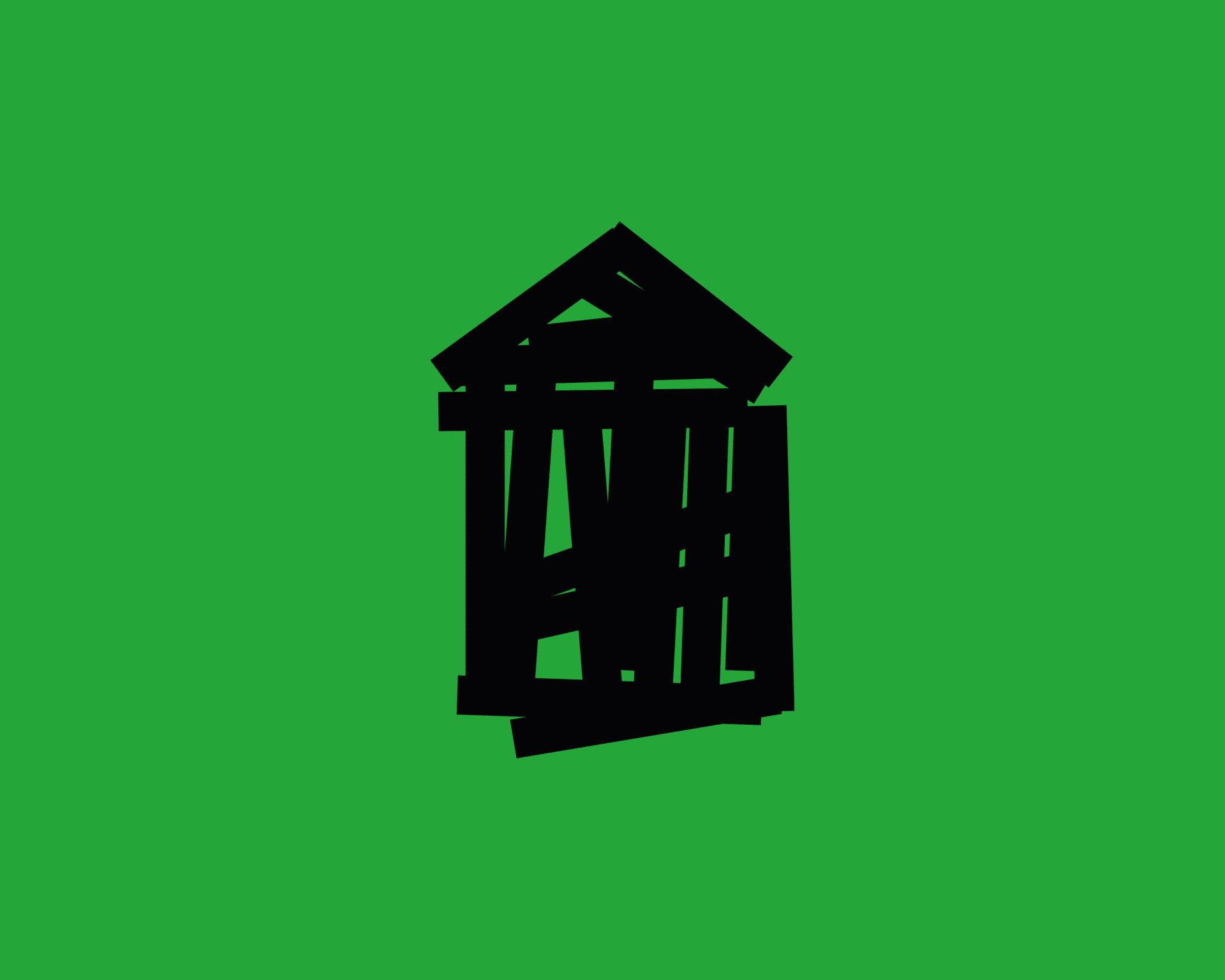 A black minimalist shelter on a luminescent green background